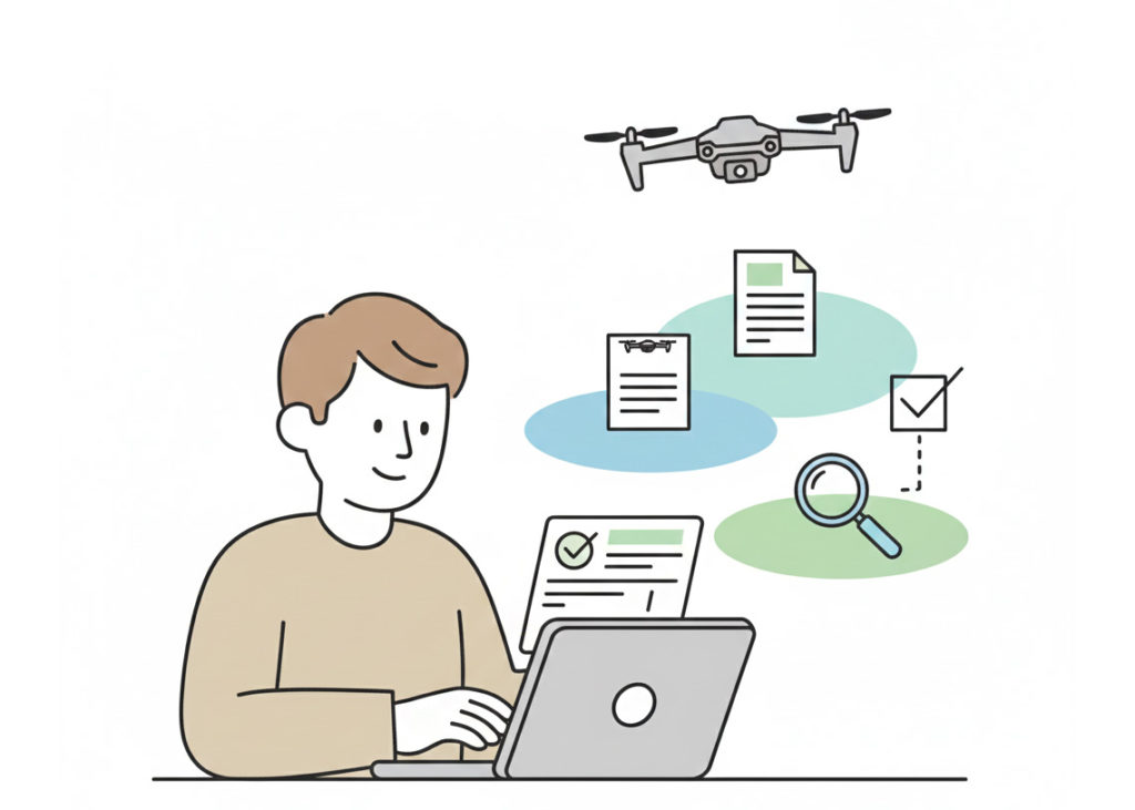 ドローンの許可申請をオンラインで進めるイメージイラスト